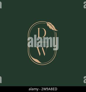 Idee per il design del logo del monogramma nuziale DW Feather Concept come ispirazione Illustrazione Vettoriale