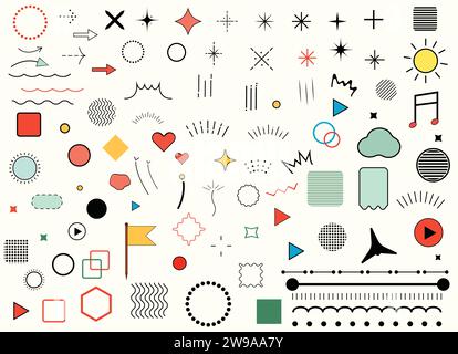 Set di illustrazioni decorative 2 icona semplice. Pattern hipster astratto illustrazione vettoriale forma geometrica linee trattamento stella glitter voce Illustrazione Vettoriale