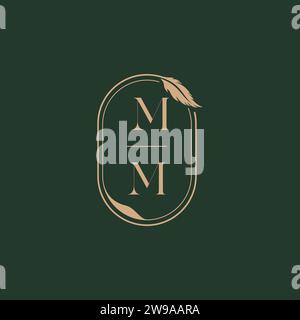 Idee di design del logo con monogramma nuziale MM Feather Concept come ispirazione Illustrazione Vettoriale