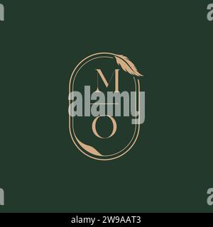 Idee di design con logo monogramma nuziale MO piume concept come ispirazione Illustrazione Vettoriale