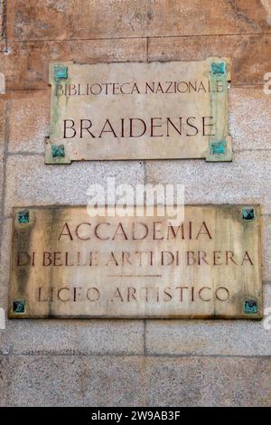 Milano, Italia, 31 luglio 2023.. Accademia di Belle Arti di Brera e Biblioteca Nazionale Foto Stock