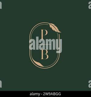 Idee per il design del logo con monogramma nuziale in piuma PB come ispirazione Illustrazione Vettoriale