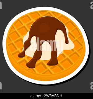 Illustrazione del gelato a tema con cialde con celle, biscotti appetitosi da dessert, cialde con gustosi biscotti sagomati, gelato morbido fresco, waffle Illustrazione Vettoriale
