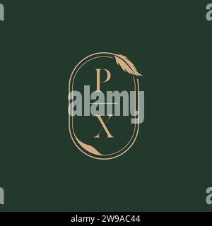 Idee per il design del logo del monogramma di matrimonio PX Feather Concept come ispirazione Illustrazione Vettoriale