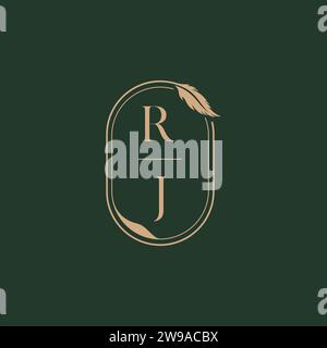 Idee di design del logo del monogramma di matrimonio RJ Feather Concept come ispirazione Illustrazione Vettoriale