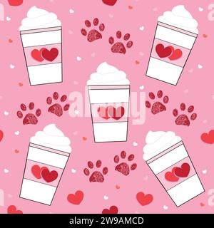 Paw e caffetteria con motivo di san valentino senza cuciture Illustrazione Vettoriale