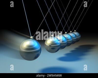 Le sfere oscillanti dimostrano la legge della fisica. Illustrazione digitale. Foto Stock