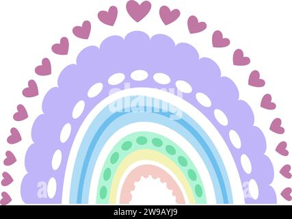 Arcobaleno boho in pastello con sfondo trasparente Illustrazione Vettoriale