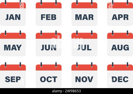 Set di icone per il mese di calendario design di base semplice Illustrazione Vettoriale