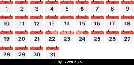 Set di icone del mese di gennaio del calendario Illustrazione Vettoriale