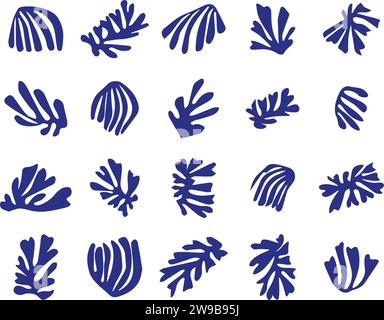 Set di arti astratte blu Matisse. Set di elementi artistici creativi astratti e alla moda. Illustrazione vettoriale Illustrazione Vettoriale