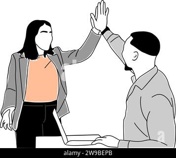 Entusiasta uomo e donna d'affari che danno cinque. Illustrazione Vettoriale