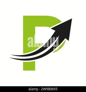 Logo finanziario sul concetto Letter P con icona freccia di crescita Illustrazione Vettoriale
