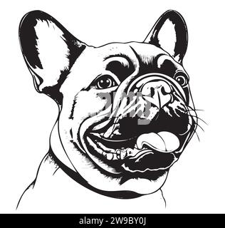 Testa Bulldog francese, illustrazione vettoriale, colore nero, immagine vettoriale Illustrazione Vettoriale