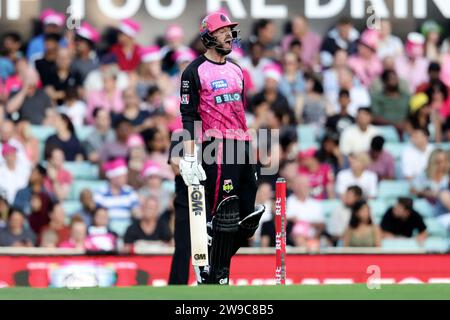 Sydney, Australia, 26 dicembre 2023. Il giocatore dei Sydney Sixers James Vince reagisce durante il match BBL tra i Sydney Sixers e i Melbourne Stars al Sydney Cricket Ground il 26 dicembre 2023 a Sydney, in Australia. Crediti: Pete Dovgan/Speed Media/Alamy Live News Foto Stock