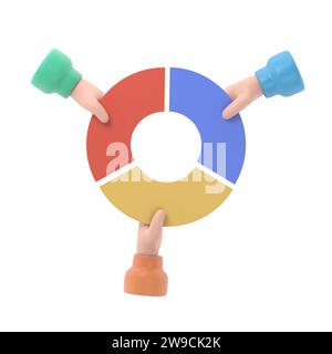 Concetto aziendale relativo alla quota di mercato. Uomo d'affari in competizione con grafico a torta a mano. In competizione. Profitto di azioni finanziarie economiche.illustrazione 3d progettazione piatta Foto Stock