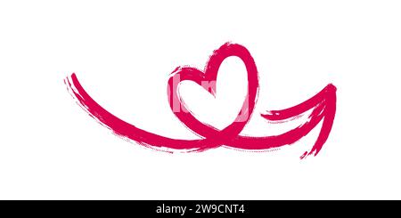 Freccia a forma di cuore. Pennello a freccia Love con marcatore. Illustrazione vettoriale isolata su sfondo bianco Illustrazione Vettoriale