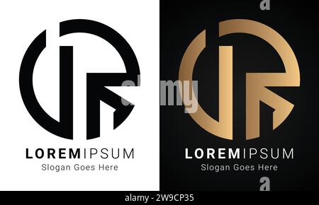 Design del logo Luxury Initial RU o UR monogramma Text Letter Illustrazione Vettoriale