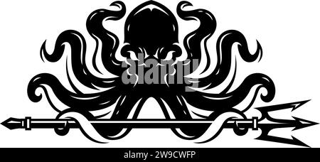 Aggressivo Kraken (Octopus) con un Tridente Illustrazione Vettoriale