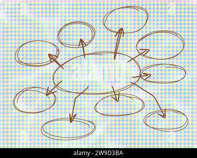 Mind mapping colori brillanti per presentazioni, piani di lavoro , nota , fogli, connessione, istruzione, comunicazione, scrittura, pensiero, opere d'arte. Foto Stock