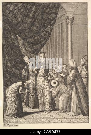 Sultan Ahmed III incoronato nella Moschea di Eyups (viaggi in tutta Europa, Asia e in parte dell'Africa... di Aubry de la Mottraye, Londra, 1724, vol. Io, PL. 17B) 1932 di Jean Baptiste Vanmour Foto Stock