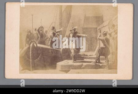Produzione fotografica di un'incisione dell'attacco a sorpresa al castello di Breda utilizzando una torba nave il 4 marzo 1590, Anonymous, 1850 - 1900 biglietto visita. Supporto fotografico per fotografare Paesi Bassi. Gli albumi di cartone stampano assedio Breda Foto Stock