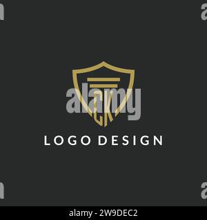 Logo monogramma iniziale CK con idee di design a colonna e scudo Illustrazione Vettoriale