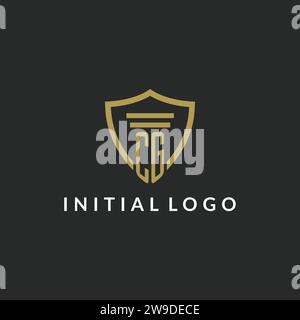 Logo monogramma iniziale CG con idee di design a colonna e scudo Illustrazione Vettoriale