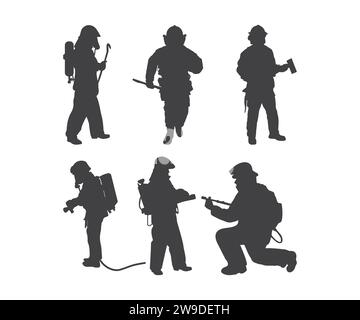 Fire Fighter Vector, sagoma Fire Fighter, strumento Firefighter, Fireman, Firefighter SVG Bundle, pompiere Illustrazione Vettoriale