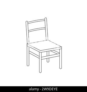 Contorno nero dell'elemento interno isolato su sfondo bianco. Sedia con contorno nero. Pagina colorante. Libro da colorare. pagina da colorare per bambini. Illustrazione Vettoriale