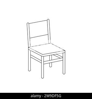 Contorno nero dell'elemento interno isolato su sfondo bianco. Sedia con contorno nero. Pagina colorante. Libro da colorare. pagina da colorare per bambini. Illustrazione Vettoriale