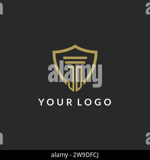 Logo monogramma iniziale JO con idee di design a colonna e scudo Illustrazione Vettoriale