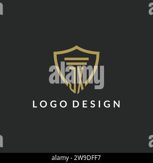 Logo monogramma iniziale JX con idee di design a colonna e scudo Illustrazione Vettoriale