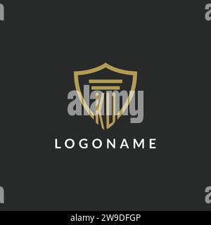 Logo monogramma iniziale KU con idee di design a colonna e scudo Illustrazione Vettoriale