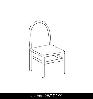 Contorno nero dell'elemento interno isolato su sfondo bianco. Sedia con contorno nero. Pagina colorante. Libro da colorare. pagina da colorare per bambini. Illustrazione Vettoriale