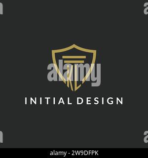 Logo monogramma iniziale KL con idee di design a colonna e scudo Illustrazione Vettoriale