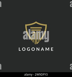 Logo monogramma iniziale con idee di design a colonna e scudo Illustrazione Vettoriale