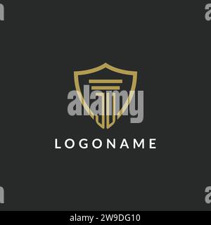 Logo monogramma iniziale JU con idee di design stile pilastro e scudo Illustrazione Vettoriale