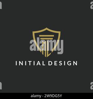 Logo monogramma iniziale ML con idee di design a colonna e scudo Illustrazione Vettoriale