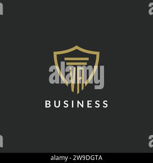 Logo monogramma iniziale VR con idee di design a colonna e scudo Illustrazione Vettoriale