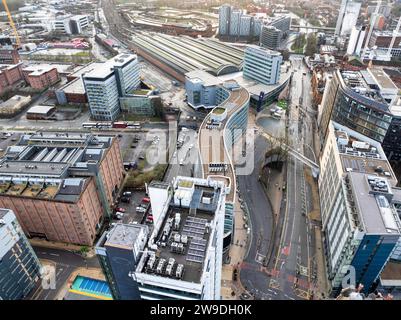 Immagine aerea di Manchester Stockport Road e della stazione di Piccadilly Foto Stock
