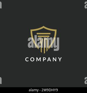 Logo monogramma iniziale con idee di design a colonna e scudo Illustrazione Vettoriale