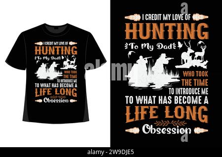 Design di t-shirt da caccia vettoriale, design di t-shirt da caccia, t-shirt da caccia, vettoriale da caccia al cervo, design di t-shirt da caccia all'aperto, stampe grafiche con cervo Illustrazione Vettoriale