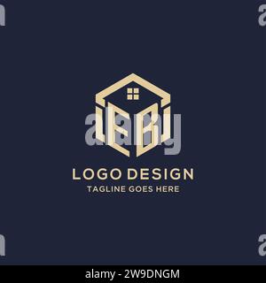 Logo EB con tetto astratto a forma esagonale, design semplice e moderno del logo immobiliare grafica vettoriale Illustrazione Vettoriale