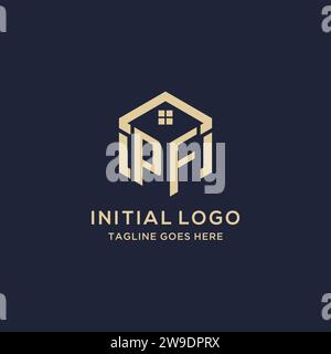 Logo PF con tetto astratto a forma esagonale, design semplice e moderno del logo immobiliare grafica vettoriale Illustrazione Vettoriale