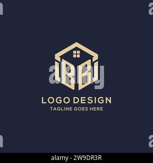Logo BB con tetto astratto a forma esagonale, logo immobiliare semplice e moderno grafica vettoriale Illustrazione Vettoriale