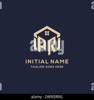Logo PR con tetto astratto a forma esagonale, logo immobiliare semplice e moderno grafica vettoriale Illustrazione Vettoriale