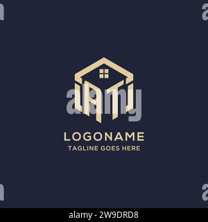 Logo AT con tetto astratto a forma esagonale, design semplice e moderno del logo immobiliare grafica vettoriale Illustrazione Vettoriale