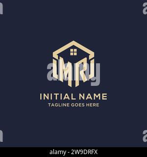 Logo MR iniziali con tetto astratto a forma esagonale, design semplice e moderno del logo immobiliare grafica vettoriale Illustrazione Vettoriale