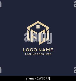 Logo FC con tetto astratto a forma esagonale, design semplice e moderno del logo immobiliare grafica vettoriale Illustrazione Vettoriale